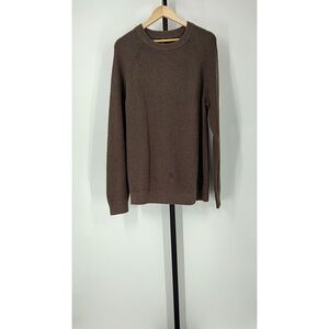 Quince Women 100% Organic Cotton Ribbed Crewneck Sweater Heather Brown XL